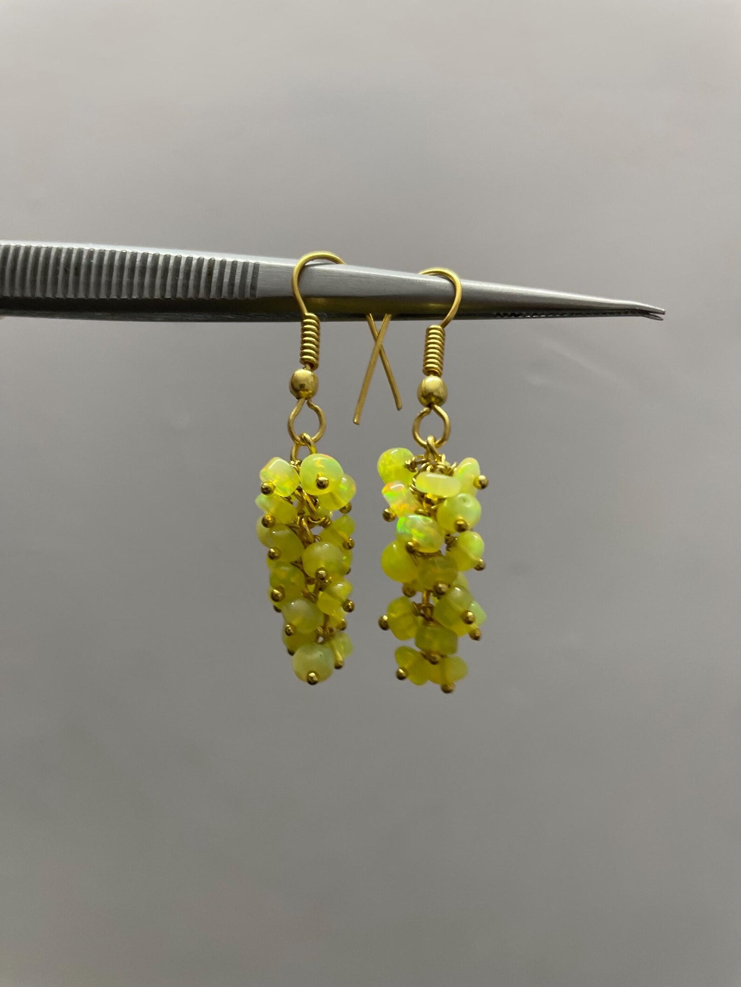 Natural Yellow Opal Ethiopian Gemstone Rainbow Fire Beaded Earrings for Gift