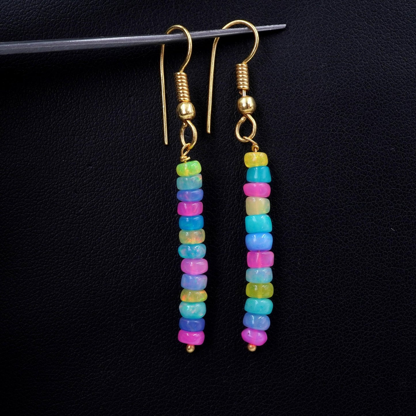 Natural Multi Ethiopian Opal Beads Earrings Silver & Gold Earrings Gift For Her