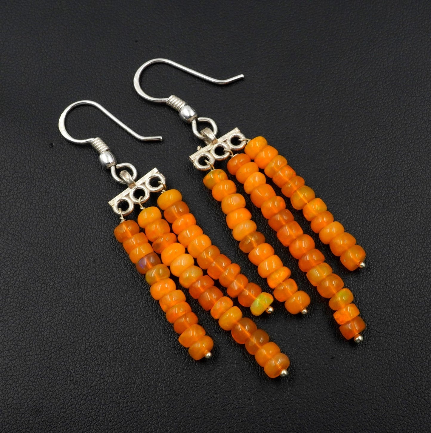 Orange Ethiopian Opal Beads Earrings, 925 Sterling Silver & Gold