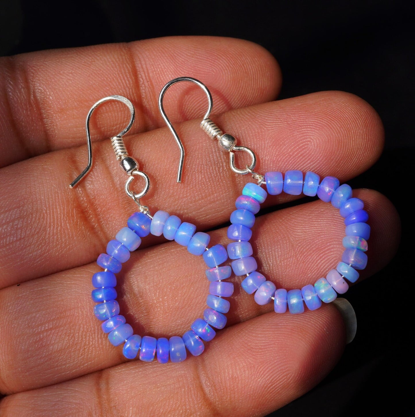 Blue Multi Fire Ethiopian Opal Beads Earrings, 14K Silver & Gold Earrings Gift For Her