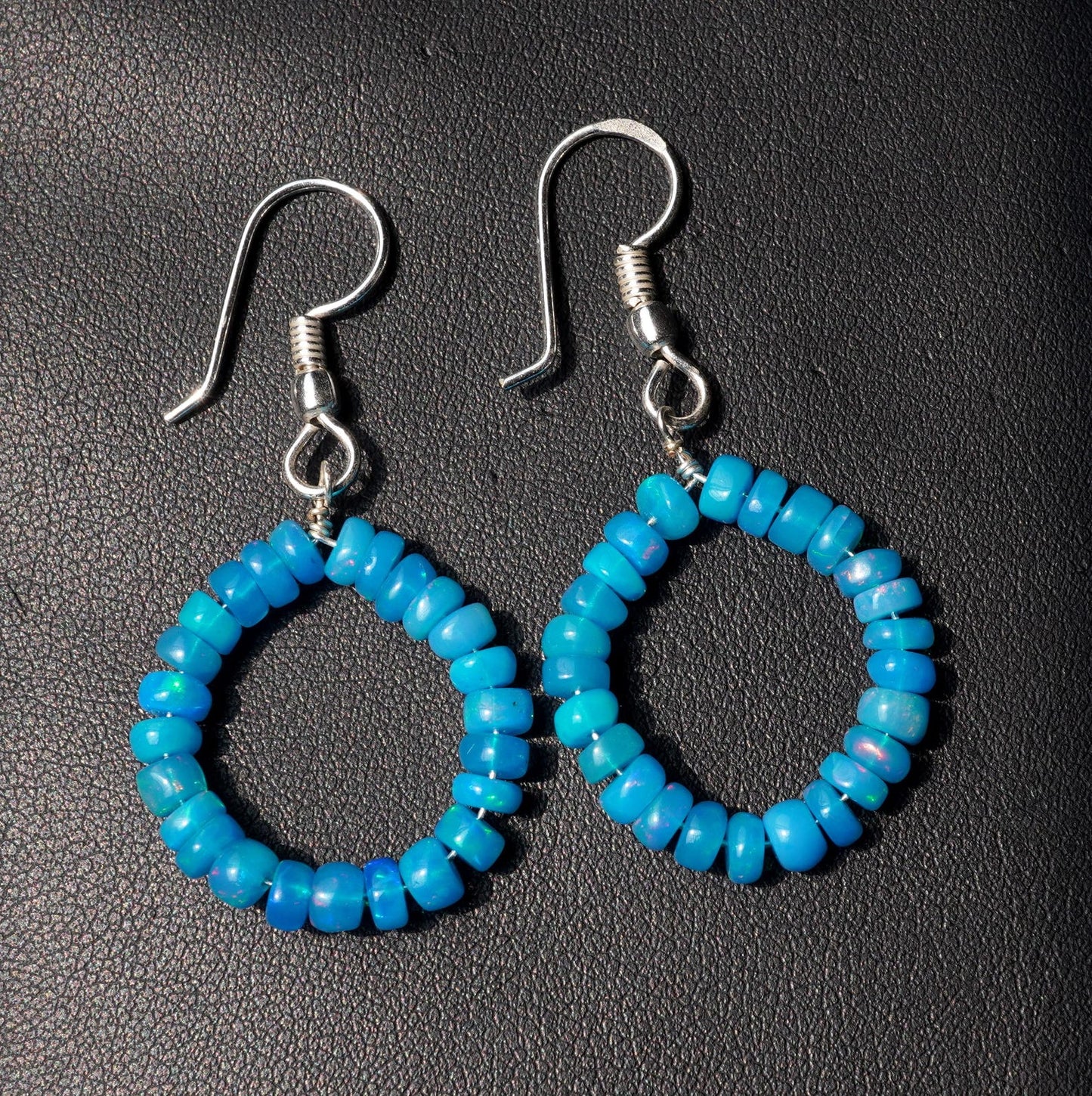 Blue Ethiopian Opal Earrings, Smooth 5mm Beads, 925 Silver & 14k Gold