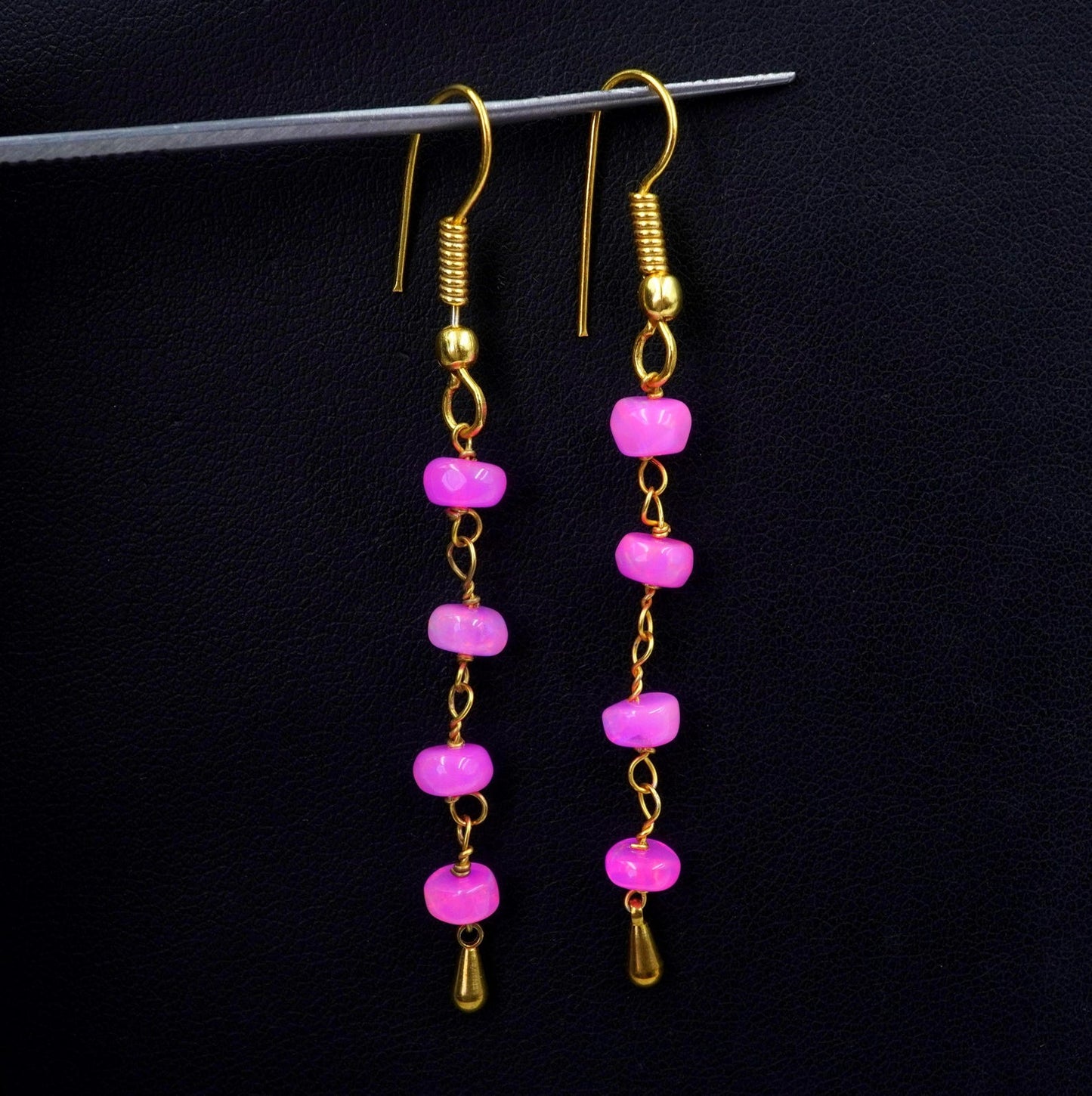 Pink Ethiopian Opal Earrings, 925 Silver & 14k Gold