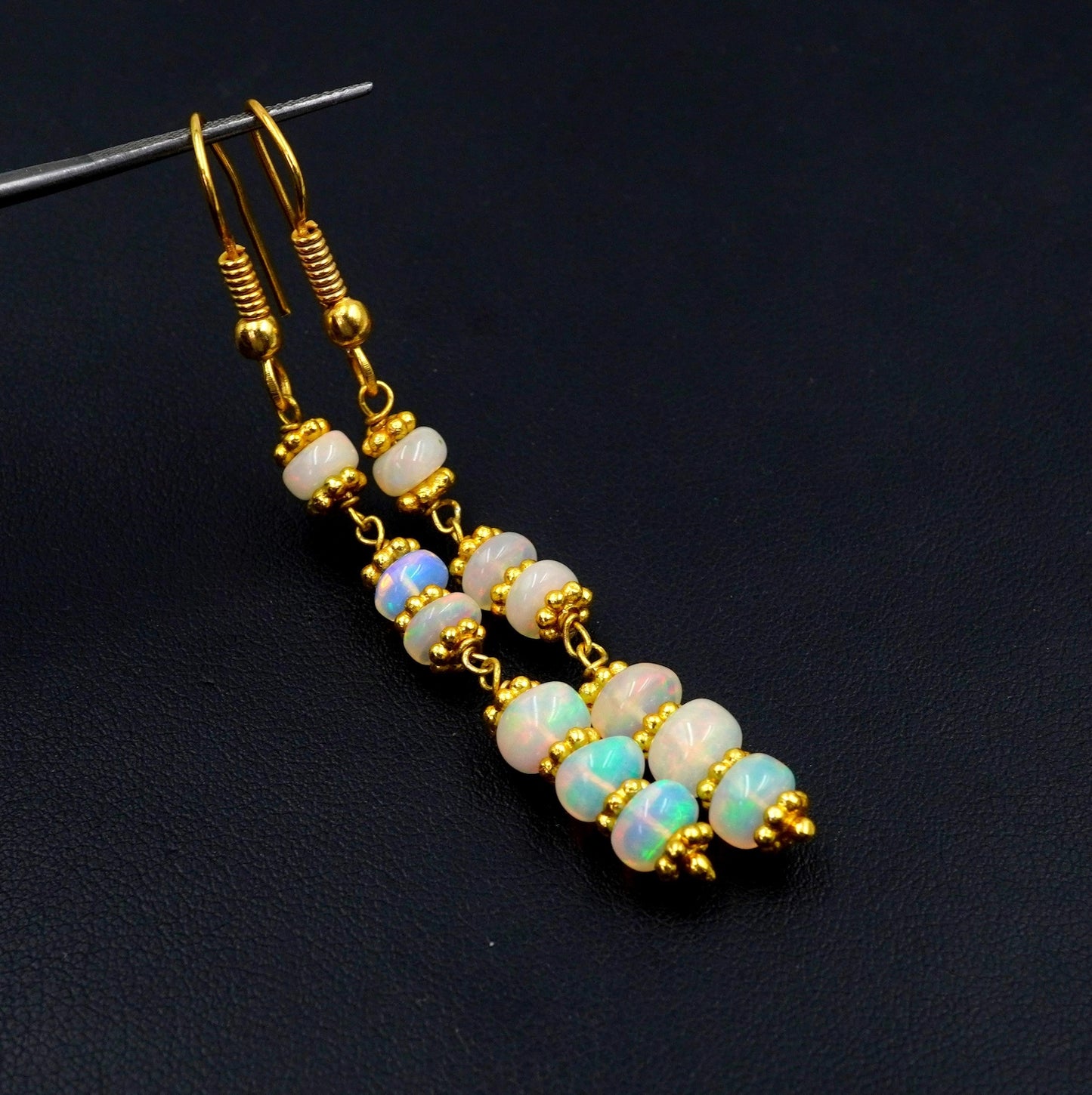 Ethiopian Opal Bead Earrings, 925 Silver & 14k Gold
