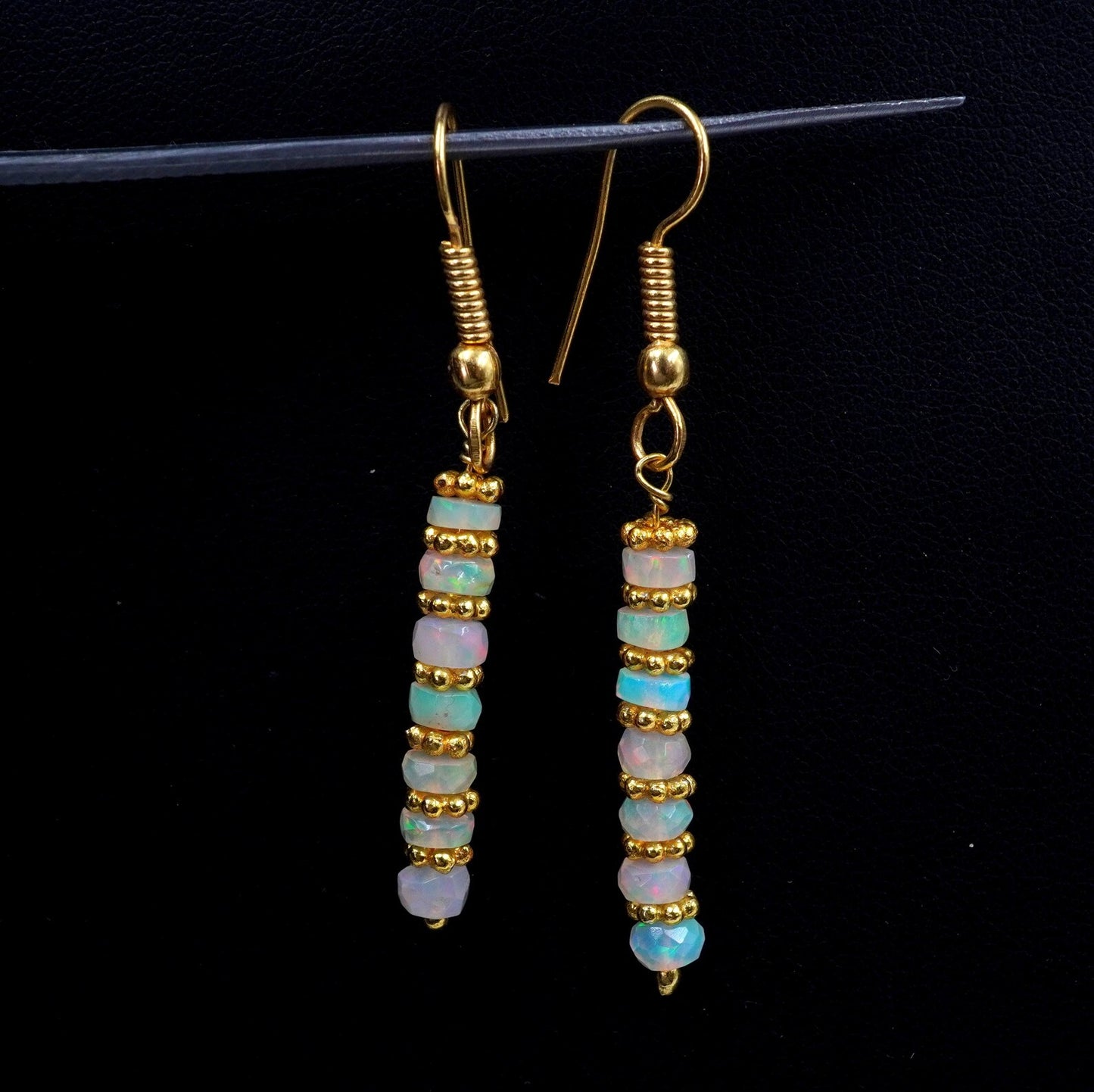 Natural Ethiopian Opal Bead Earrings, 925 Silver & 14k Gold