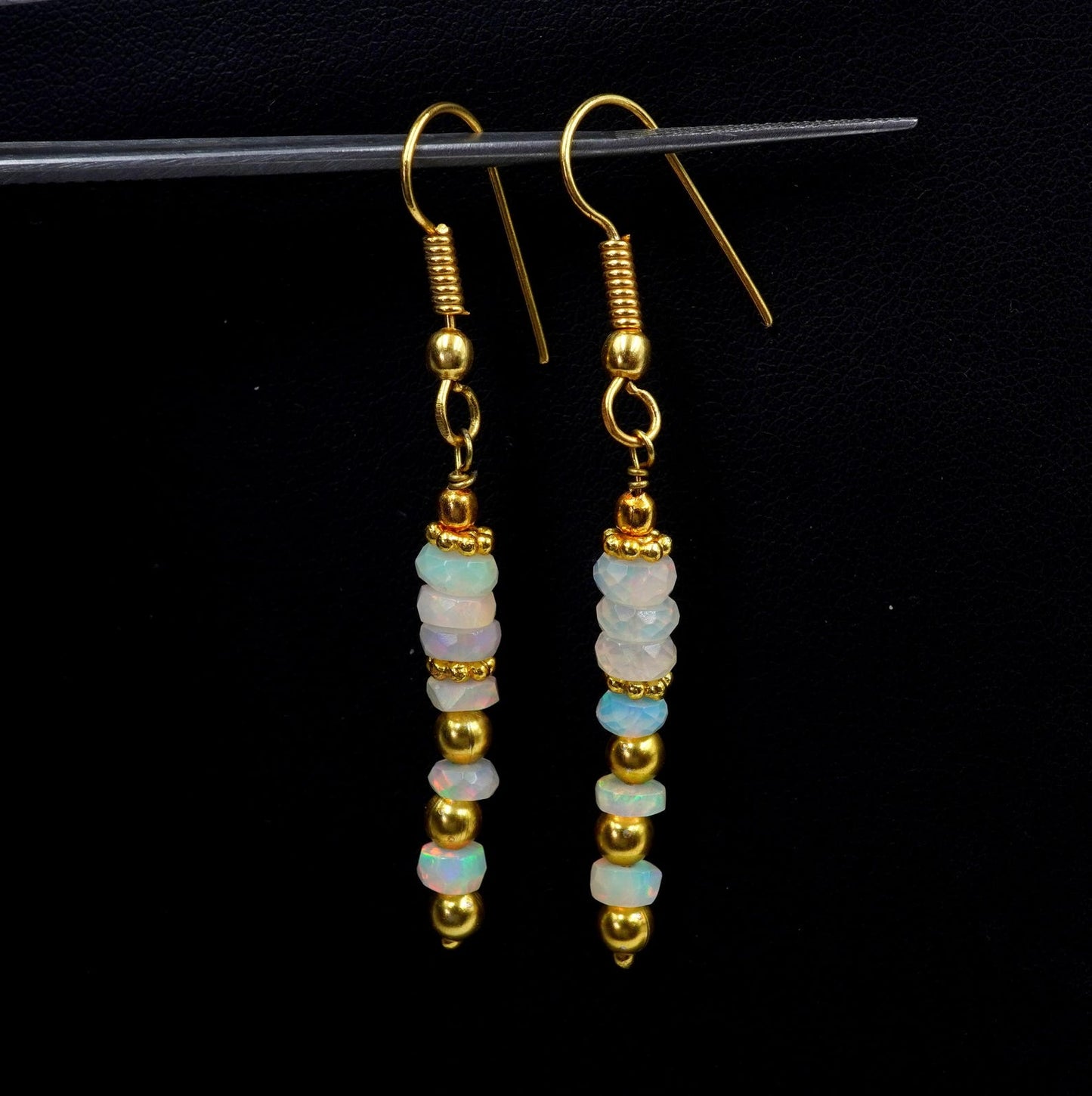 Natural Wlo Fire Ethiopian Opal Bead Earrings, 925 Silver & 14k Gold Gift For Her