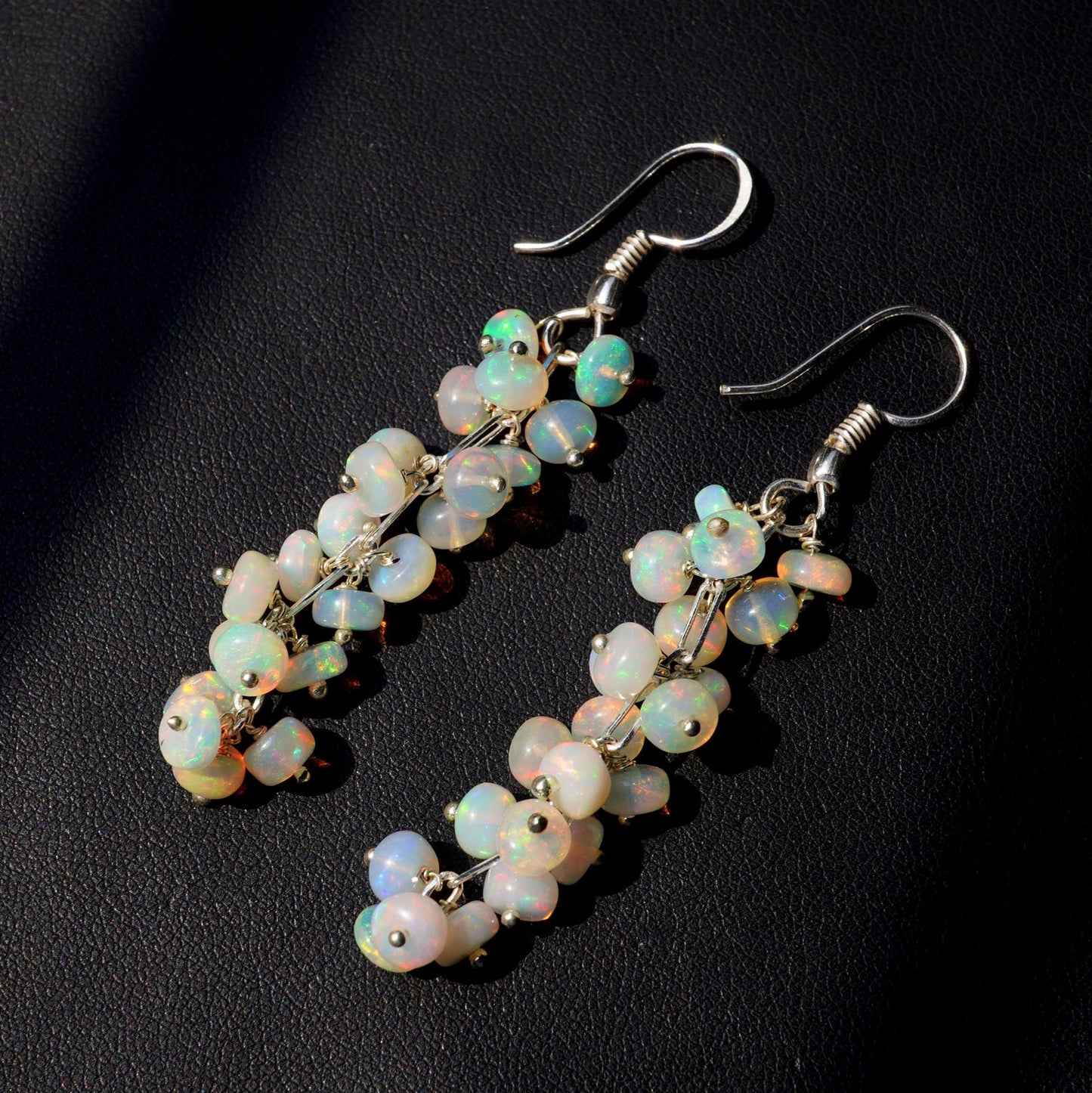 Natural Welo Fire Ethiopian Opal Cabochon Beads Earrings 925 Silver