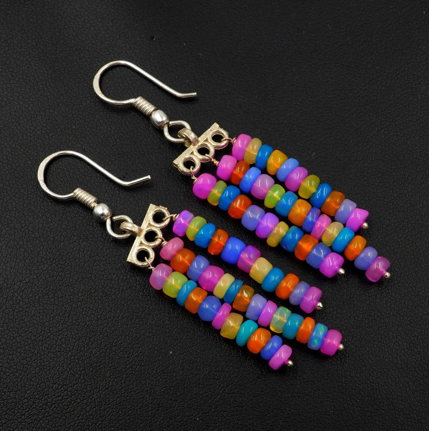 Ethiopian Opal Earrings, Multi Fire Beads, 925 Sterling Silver