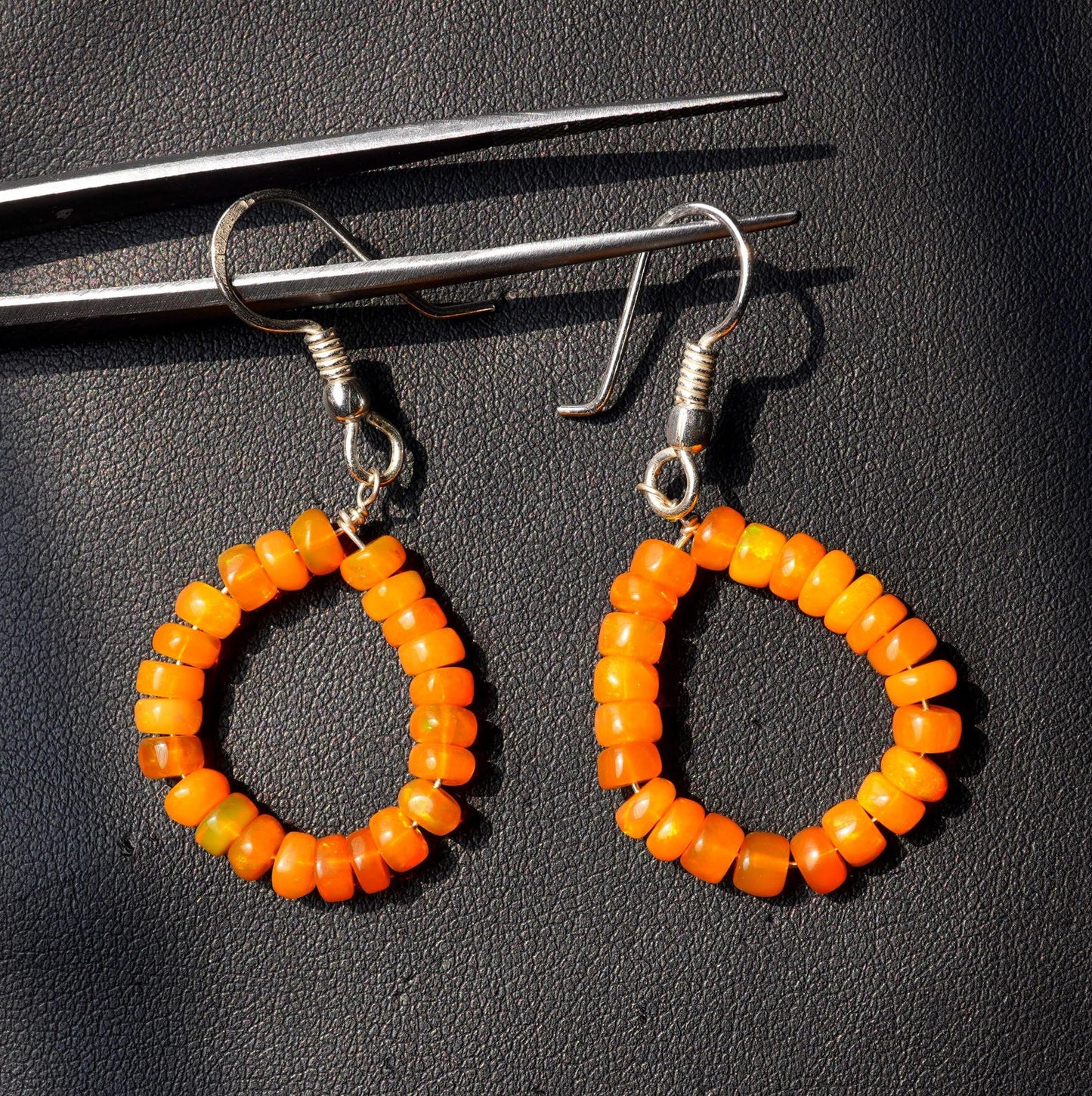 Orange Ethiopian Opal Beads Earrings, 14K Silver & Gold Gift For Her
