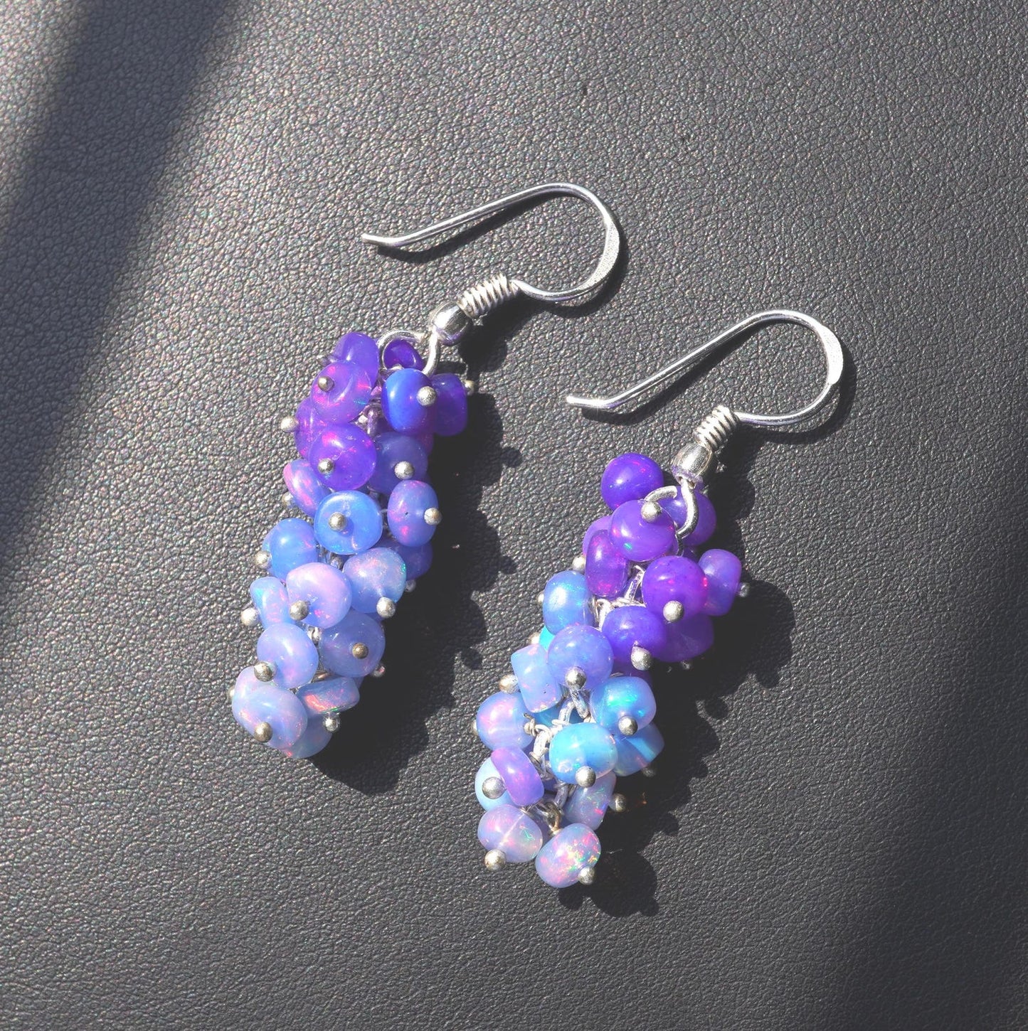 Natural Blue Ethiopian Opal Earrings, 925 Silver & Gold Multi Fire Opal Beads