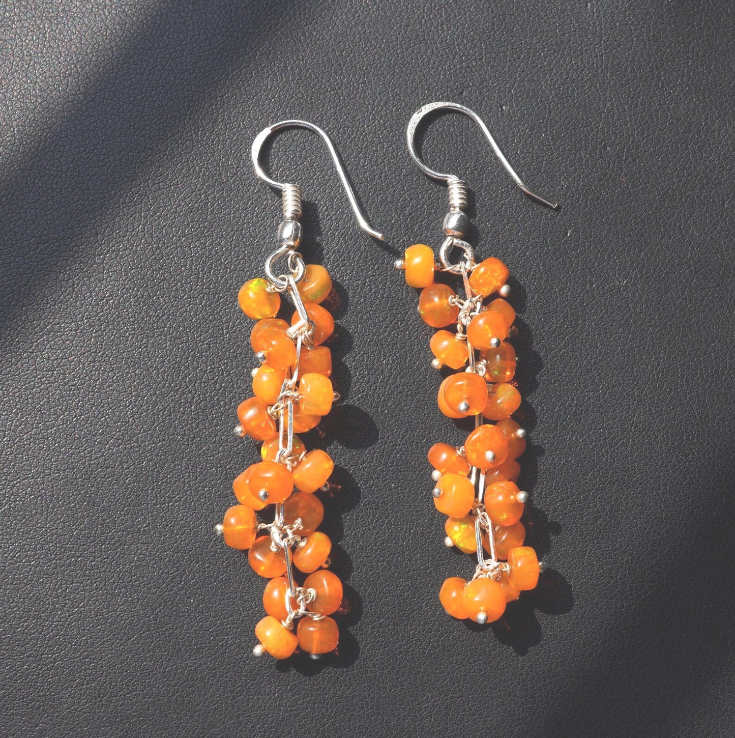 Natural Ethiopian Opal Earrings, 925 Silver, Multi Fire Beads