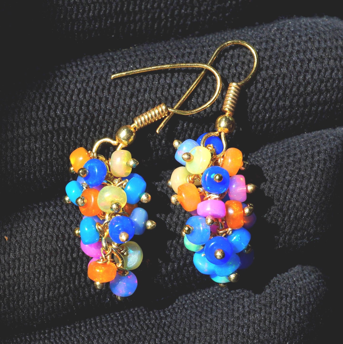 Ethiopian Welo Opal Beaded Earrings, 14K Gold, Rainbow Gemstone