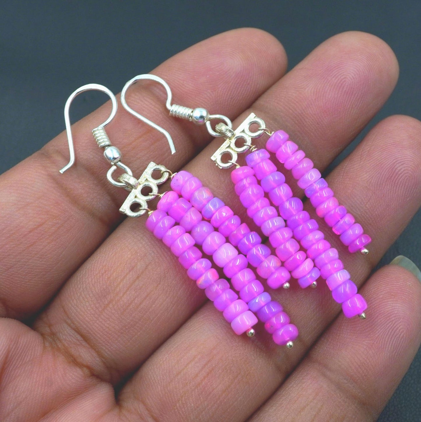 Natural Ethiopian Opal Beads Earrings, Sterling Silver & Gold Finish