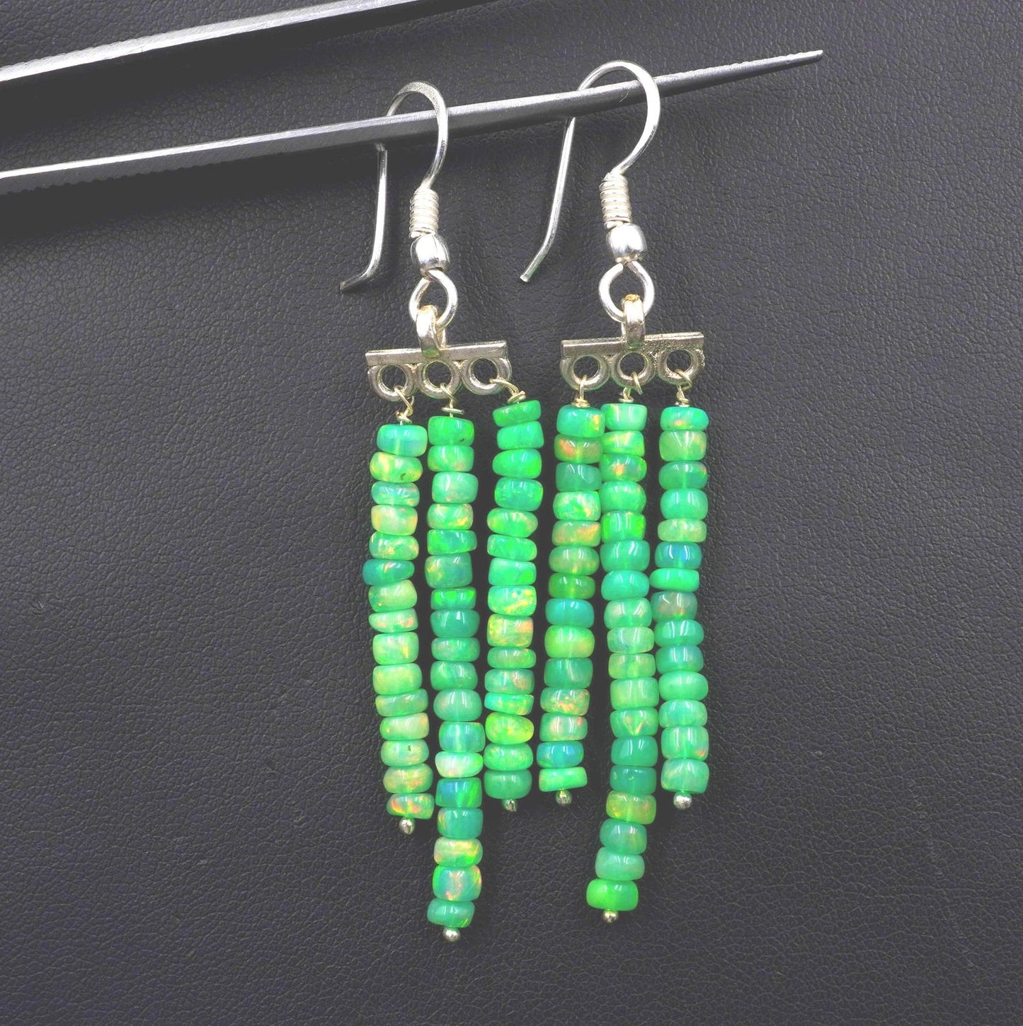 Natural Ethiopian Opal Beads Earrings, Sterling Silver & Gold Finish