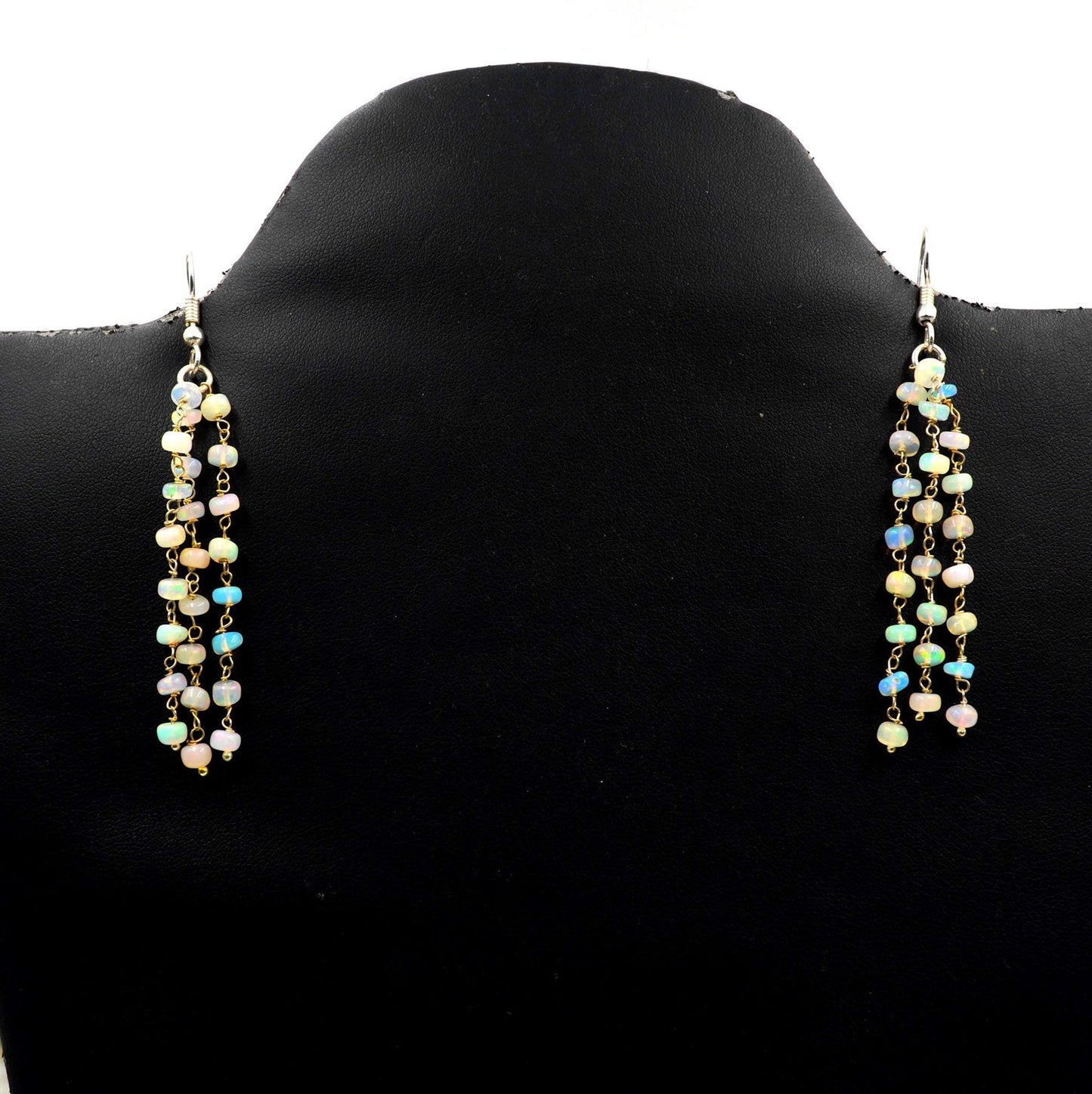 Natural Welo Fire Ethiopian Opal Beads Earrings Sterling Silver & Gold Earrings For Her
