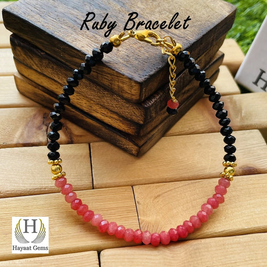AAA Pink Ruby Bracelet: Faceted Rondelle Beads, Sterling Silver