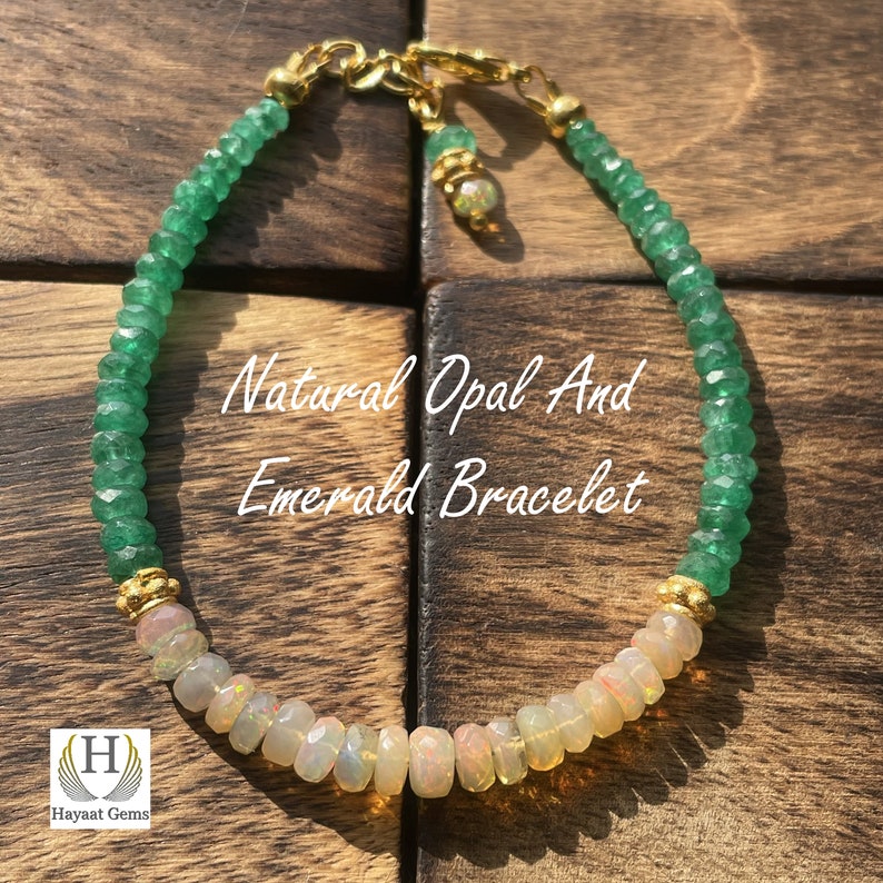 Ethiopian Opal & Emerald Beaded Bracelet: Rainbow Fire Gemstone