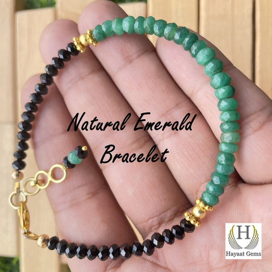 Emerald & Black Spinal Bracelet: Faceted Gemstone Beads, Handmade Jewelry