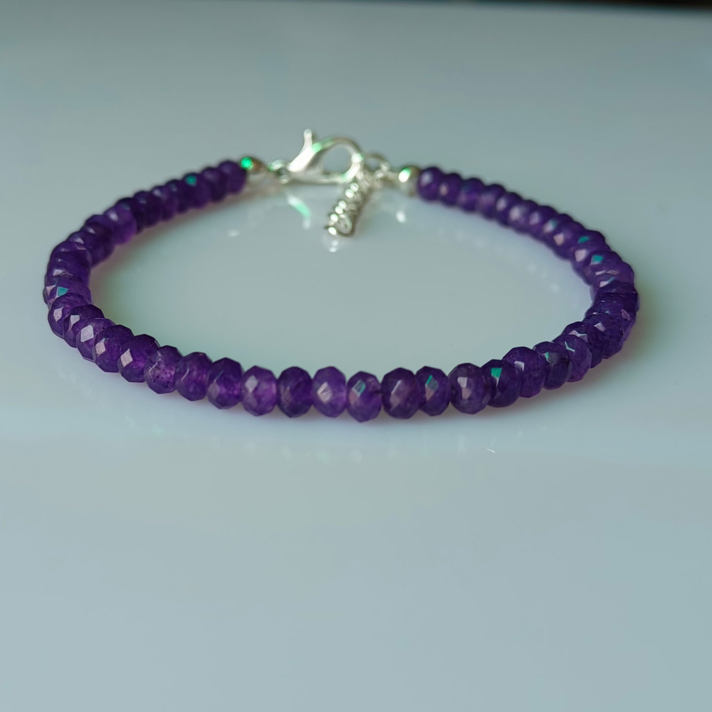 Purple Amethyst Color Jade Sapphire Loose Gemstone Beaded Bracelet