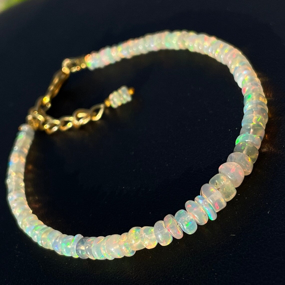 Ethiopian Opal Beaded Bracelet: Natural Golden Gemstone Jewelry