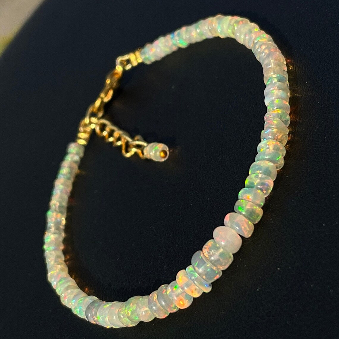Ethiopian Opal Beaded Bracelet: Natural Golden Gemstone Jewelry