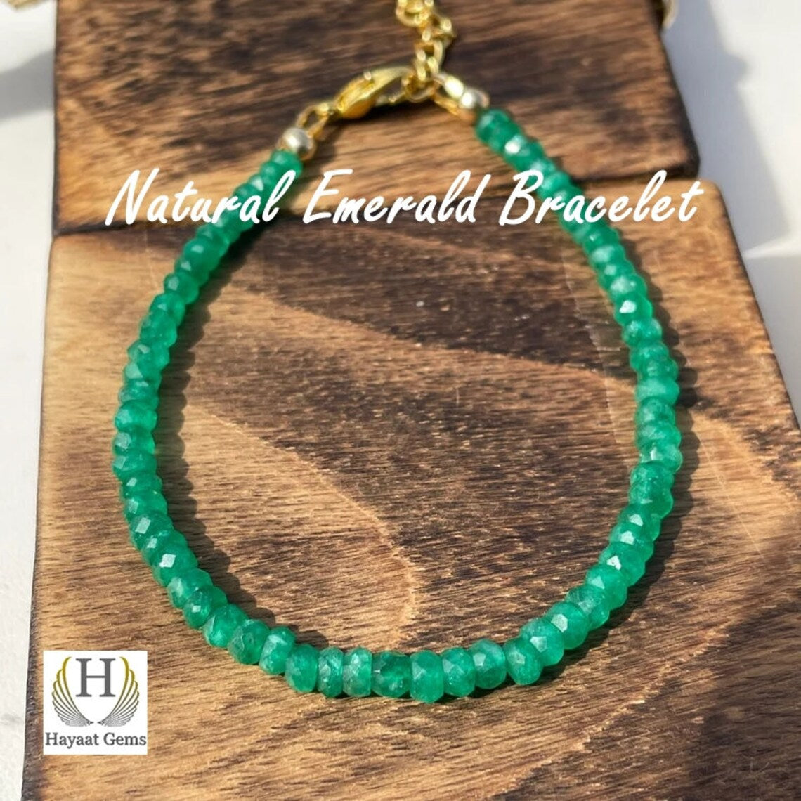 Zambian Emerald Beaded Bracelet: Faceted Raw Green Gemstone, Gold Filled