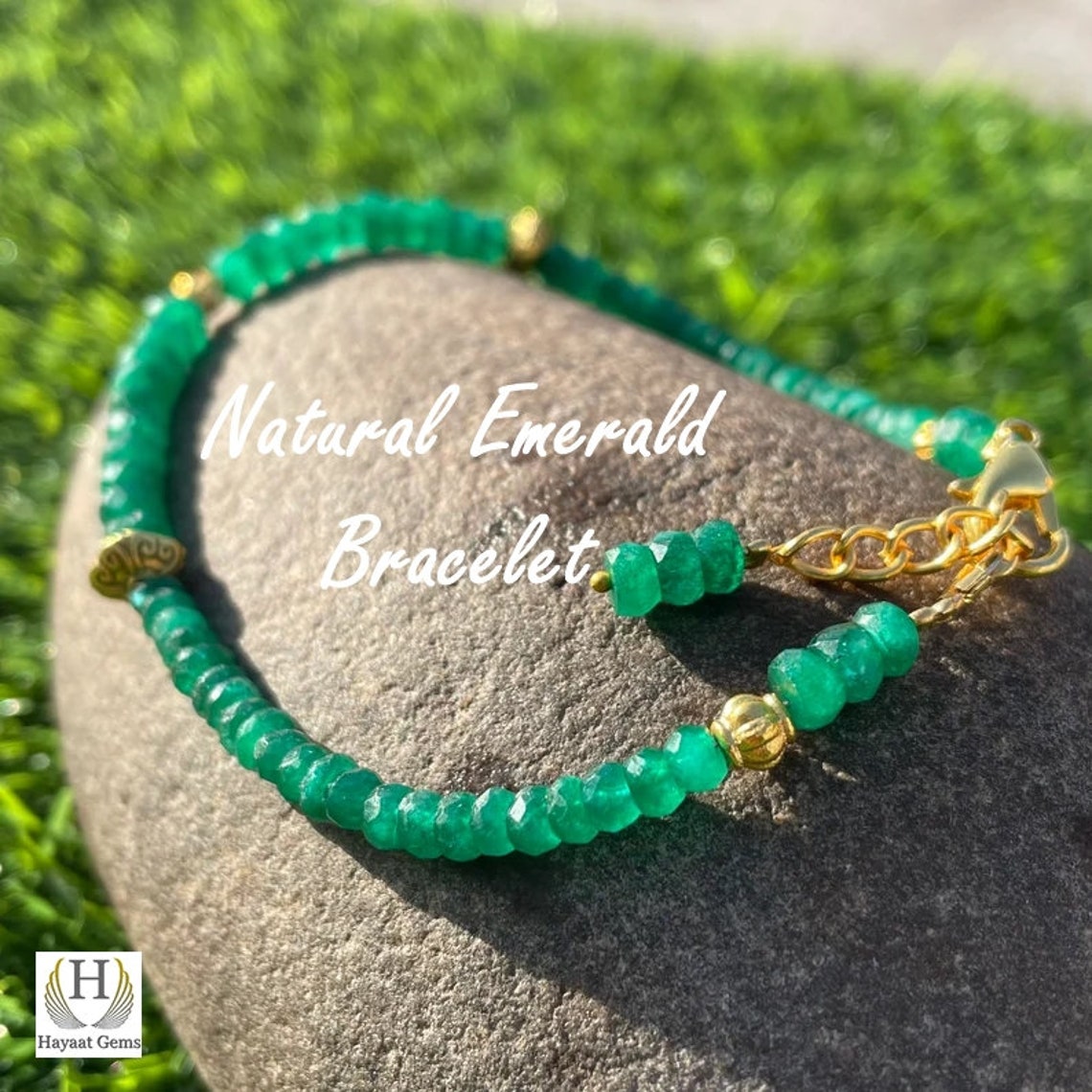 Faceted Emerald Beaded Bracelet: Gold Filled & Silver Filled, Handmade