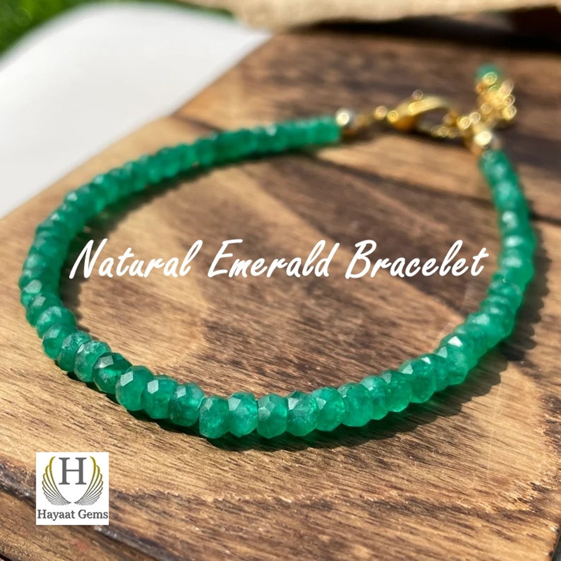Faceted Emerald Bead Bracelet: 925 Sterling Silver Charm, Handmade