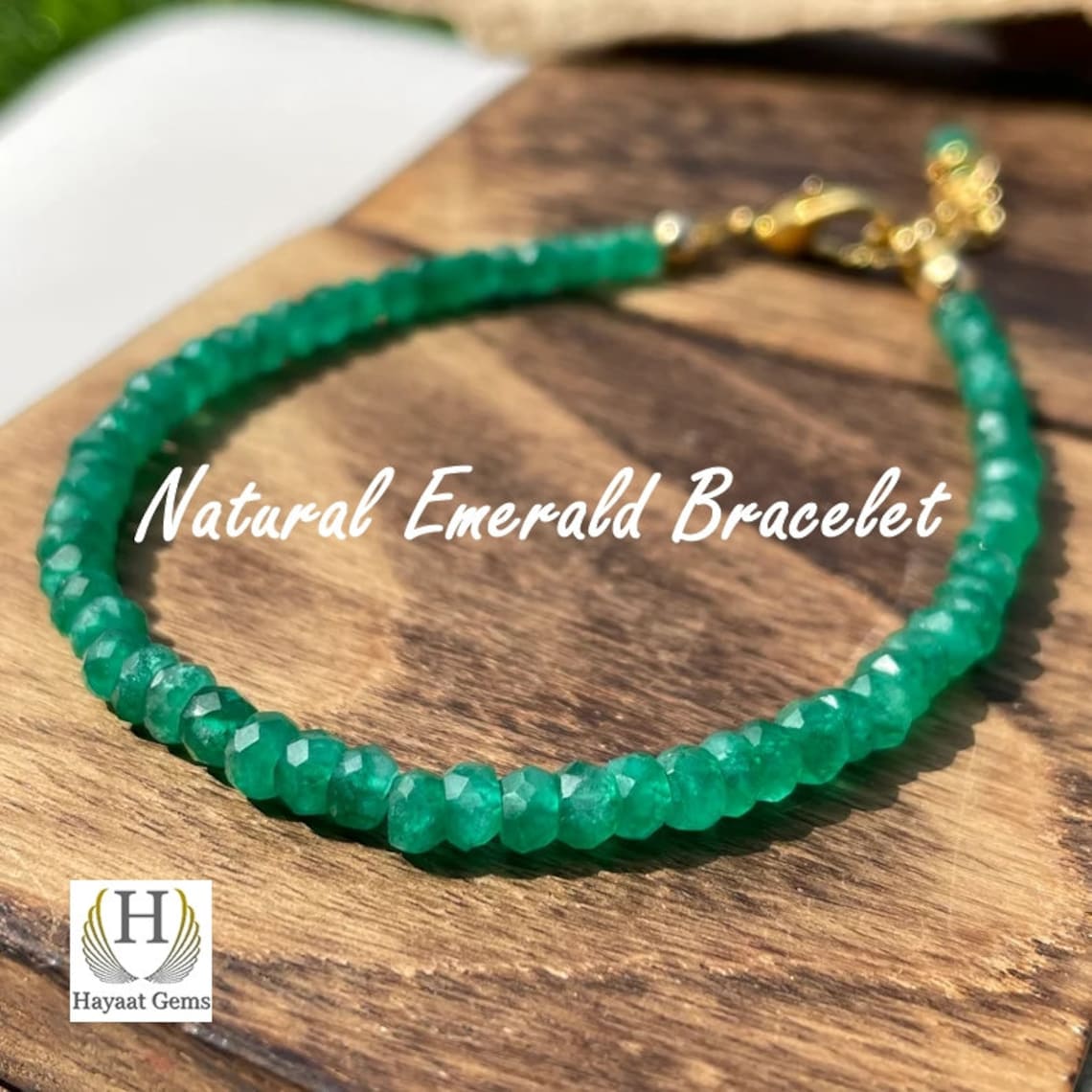 Zambian Emerald Beaded Bracelet: Faceted Raw Green Gemstone, Gold Filled