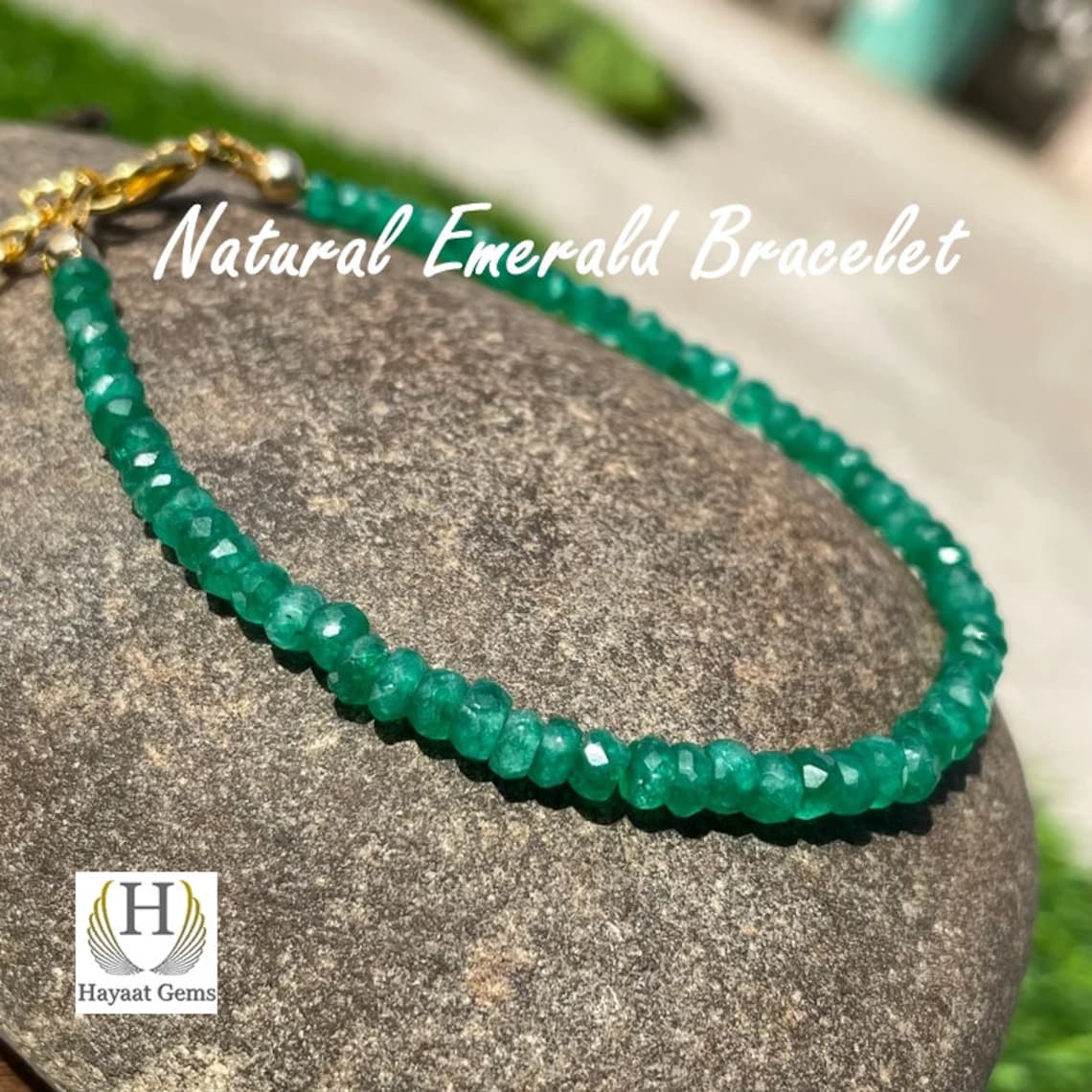 Faceted Emerald Bead Bracelet: 925 Sterling Silver Charm, Handmade