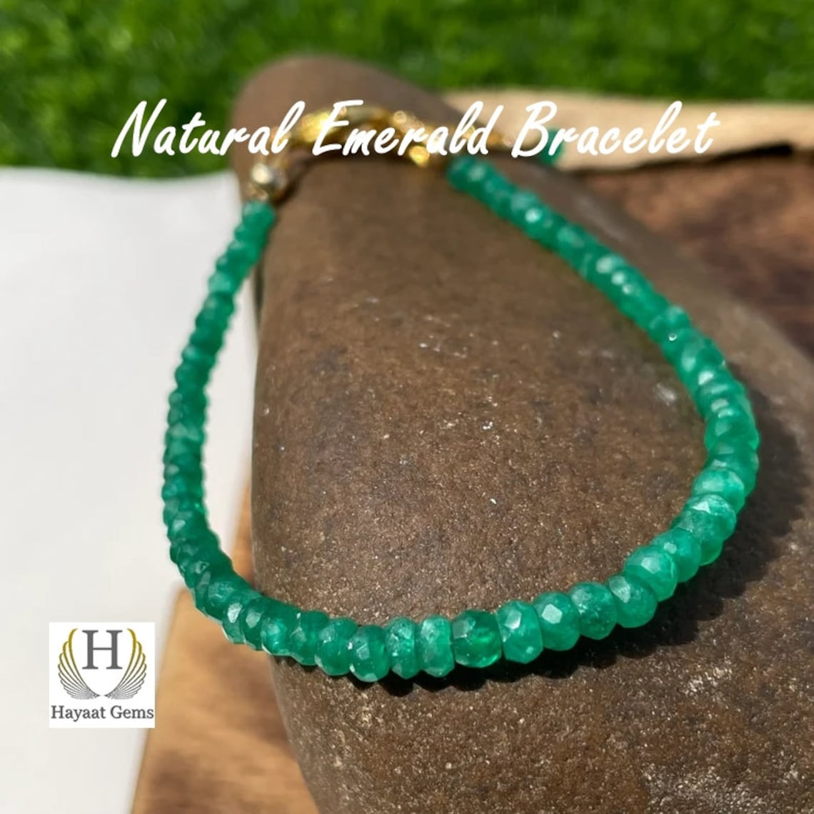 Faceted Emerald Bead Bracelet: 925 Sterling Silver Charm, Handmade