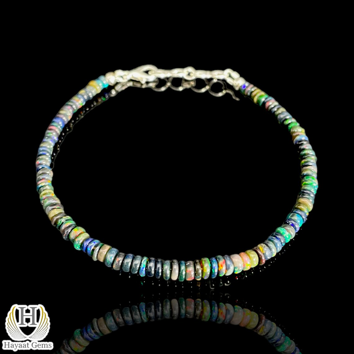 Ethiopian Black Opal Bracelet, Sterling Silver, Green Fire Opal Jewelry