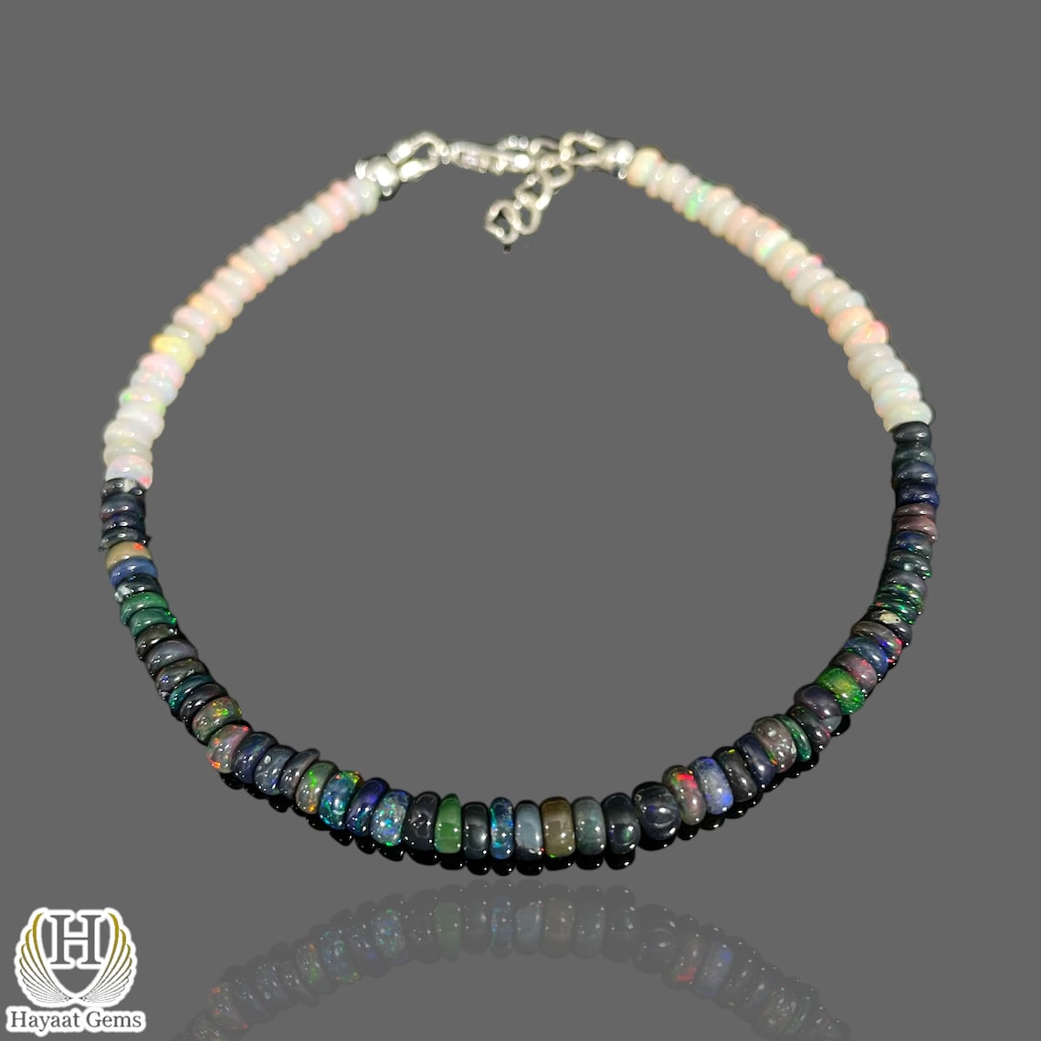 Ethiopian Opal Bracelet: Black & White Gemstone Beads, 925 Sterling Silver