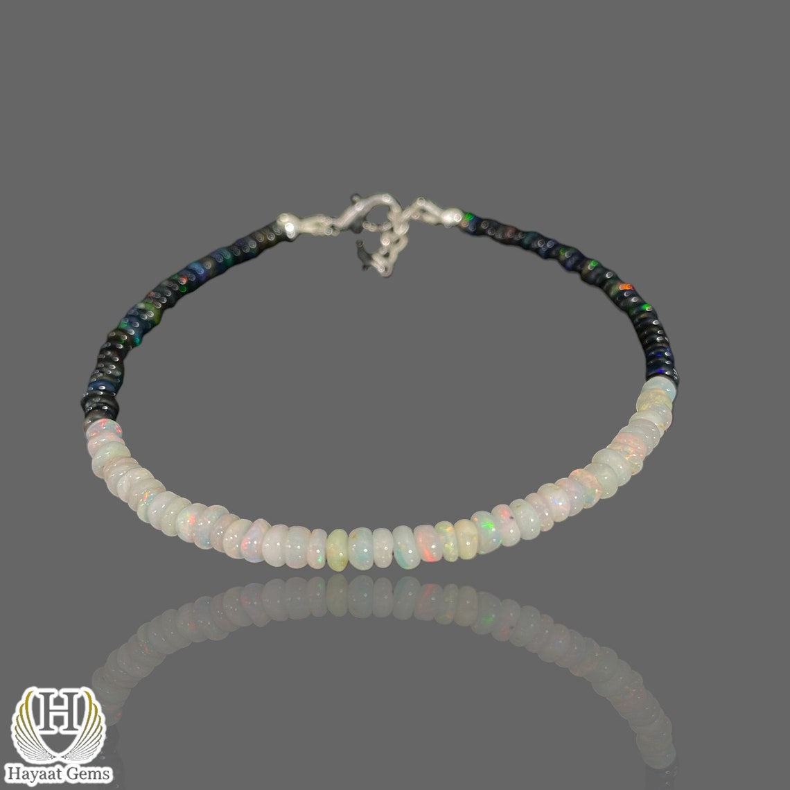 Ethiopian Opal Beaded Bracelet: Black & White Opal, Sterling Silver