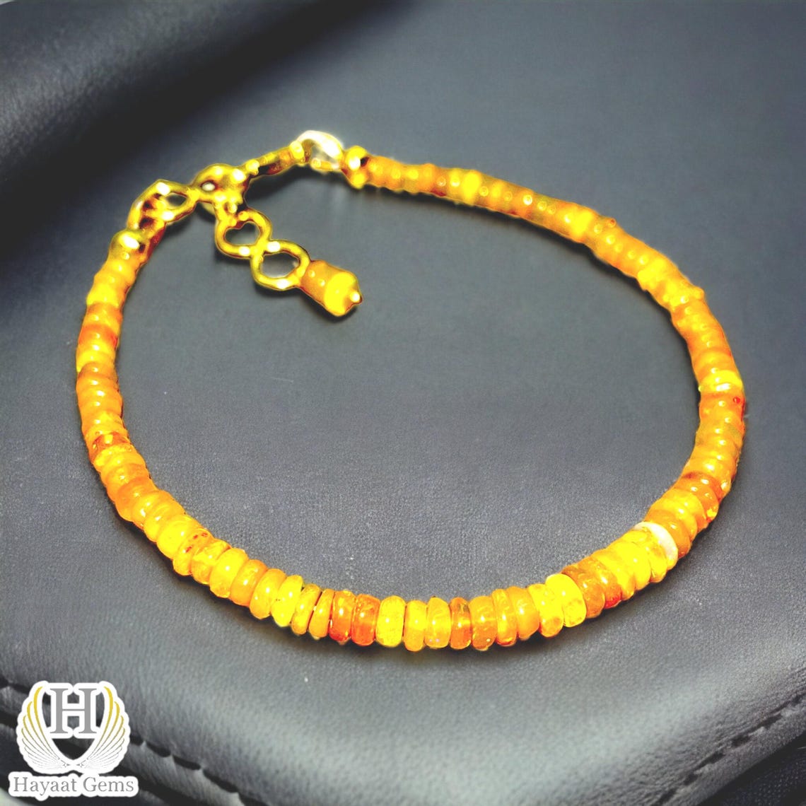 Yellow Opal Sterling Silver Bracelet: Gold Beaded Charm, AAA Opal Jewelry
