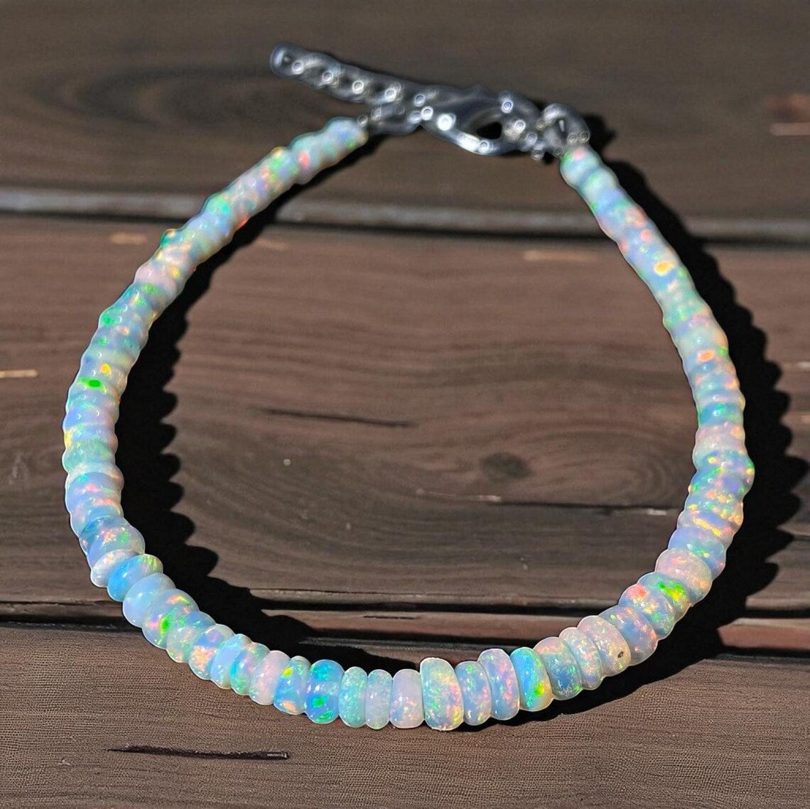 Ethiopian Opal Beaded Bracelet: Sterling Silver, Handmade Jewelry