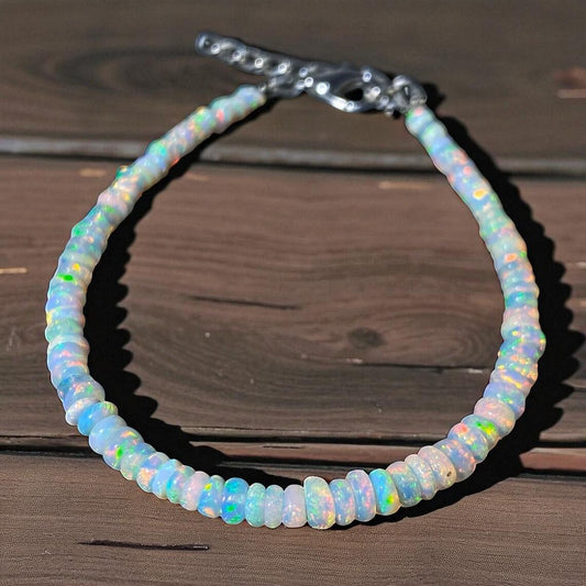 Ethiopian Opal Beaded Bracelet: Sterling Silver, Handmade Jewelry