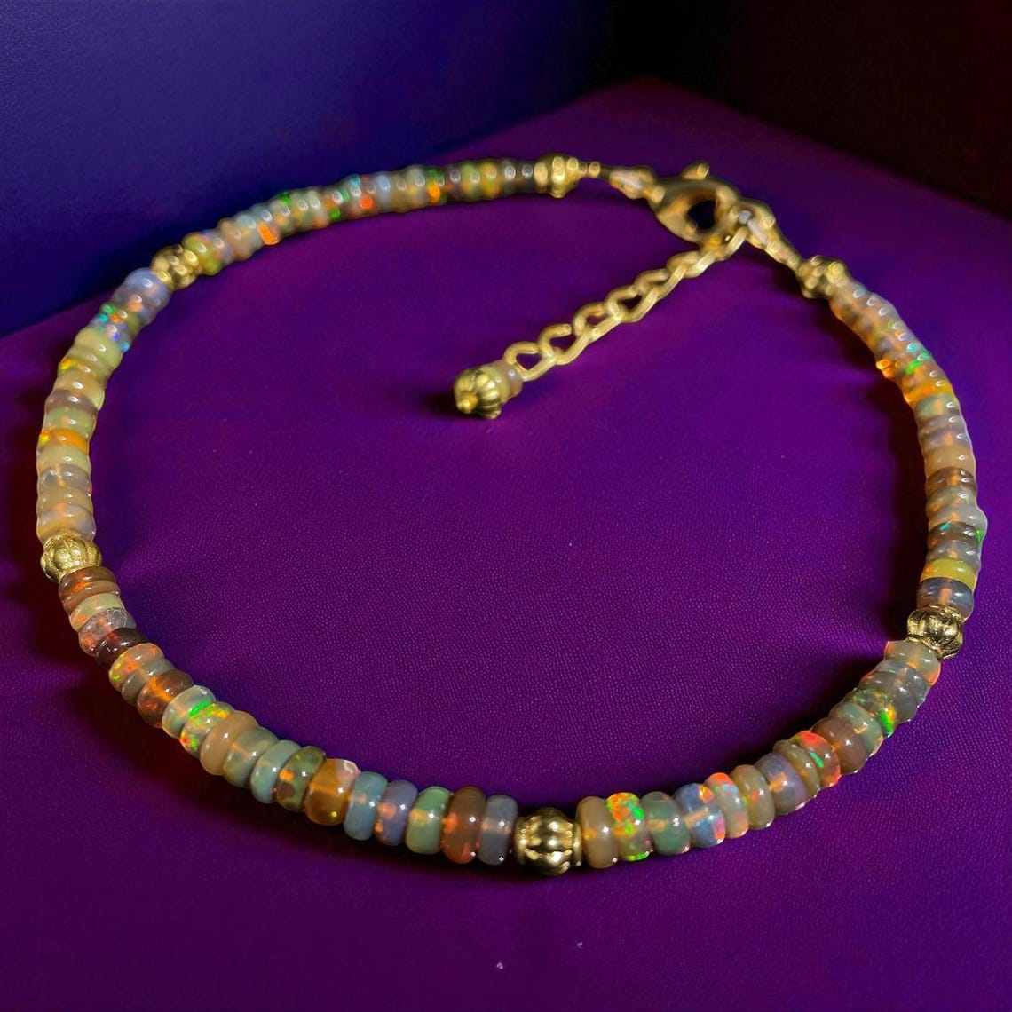 Ethiopian Opal Beaded Bracelet: Gold Filled, Adjustable Length
