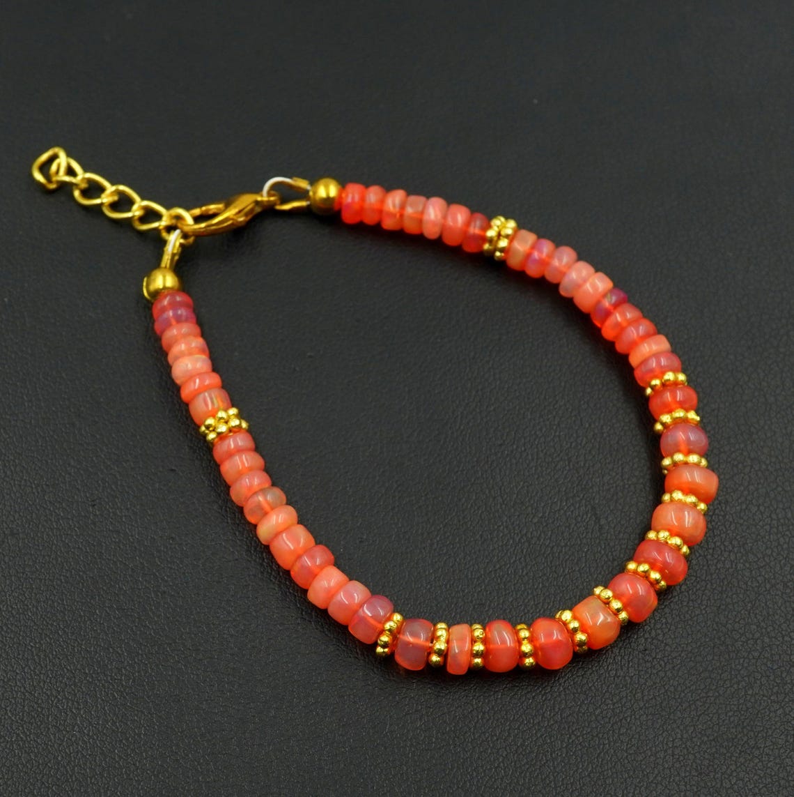 Natural Orange Ethiopian Opal Beaded Bracelet | AAA Multi Fire Gemstone, October Birthstone Jewelry