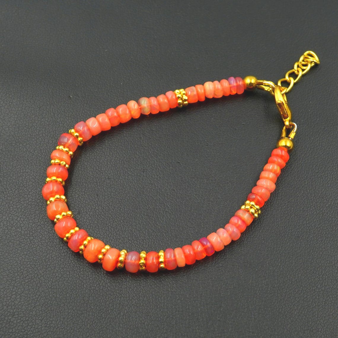 Natural Orange Ethiopian Opal Beaded Bracelet | AAA Multi Fire Gemstone, October Birthstone Jewelry