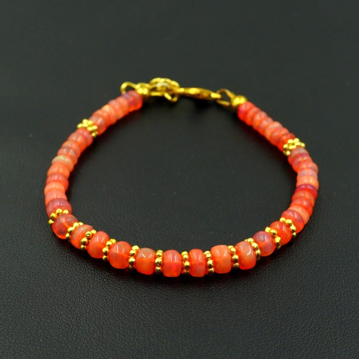 Natural Orange Ethiopian Opal Beaded Bracelet | AAA Multi Fire Gemstone, October Birthstone Jewelry