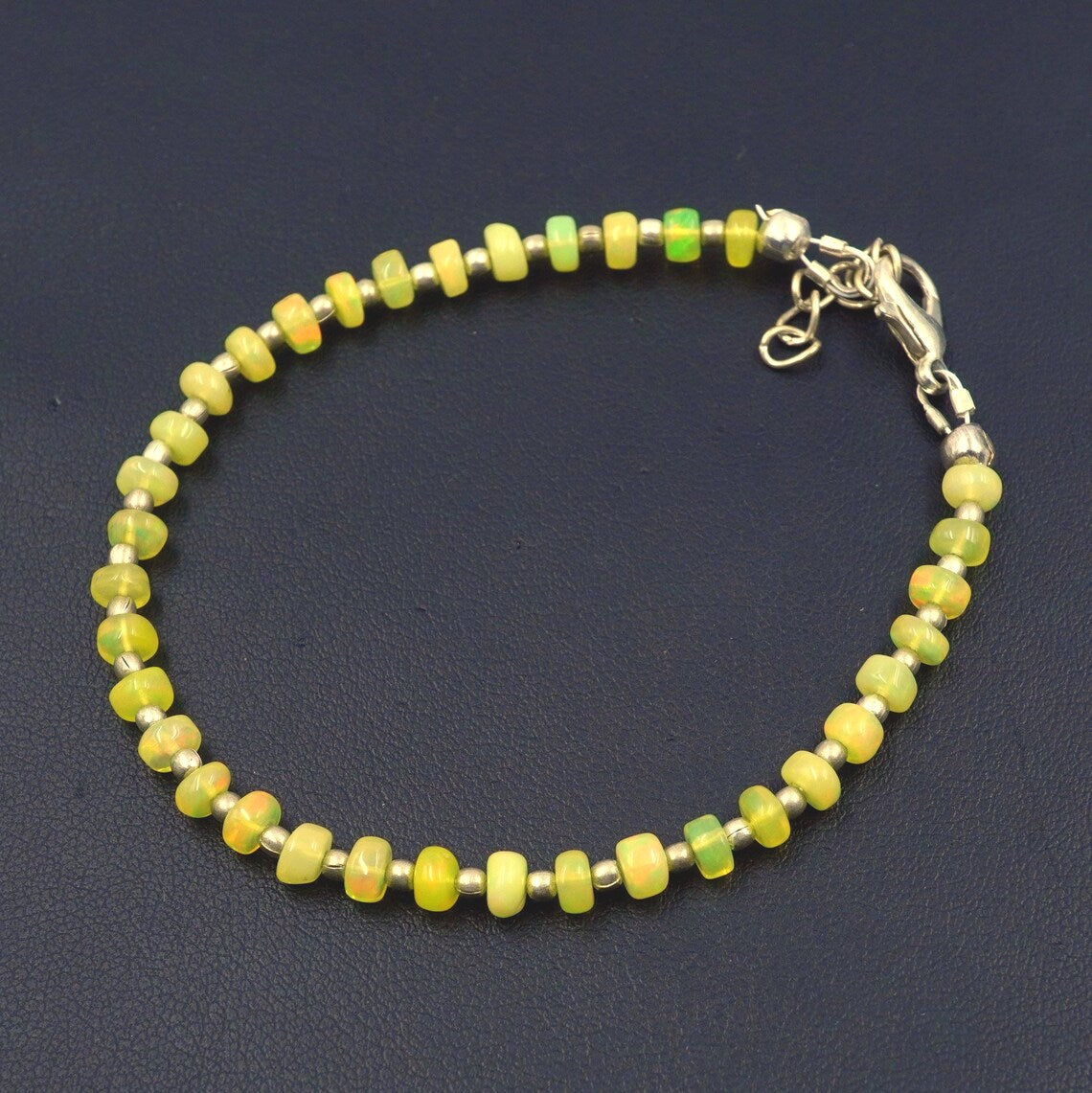 Yellow Opal Roundel Beads Bracelet, Natural Ethiopian Multi Fire Opal Gemstone Gift For Her