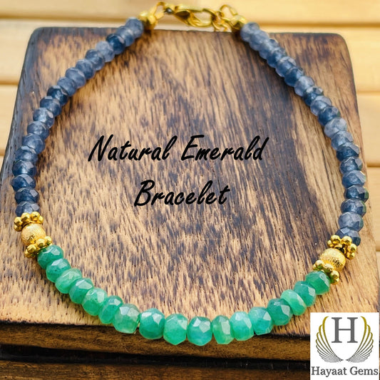 Emerald & Blue Sapphire Faceted Bead Bracelet: Handmade Gemstone Jewelry