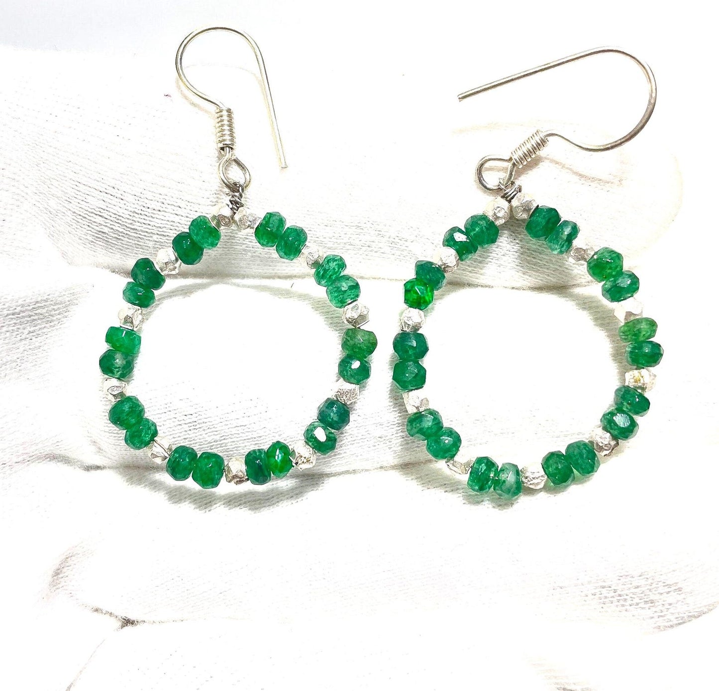 Faceted Emerald Bead Earrings: Art Deco Style, 25.30 Carat