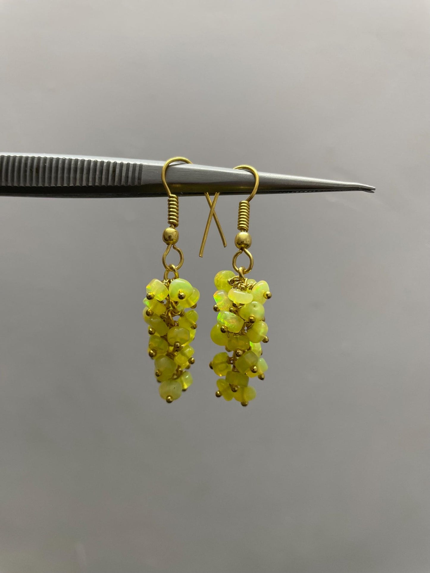 Natural Yellow Opal Ethiopian Gemstone Rainbow Fire Beaded Earrings for Gift