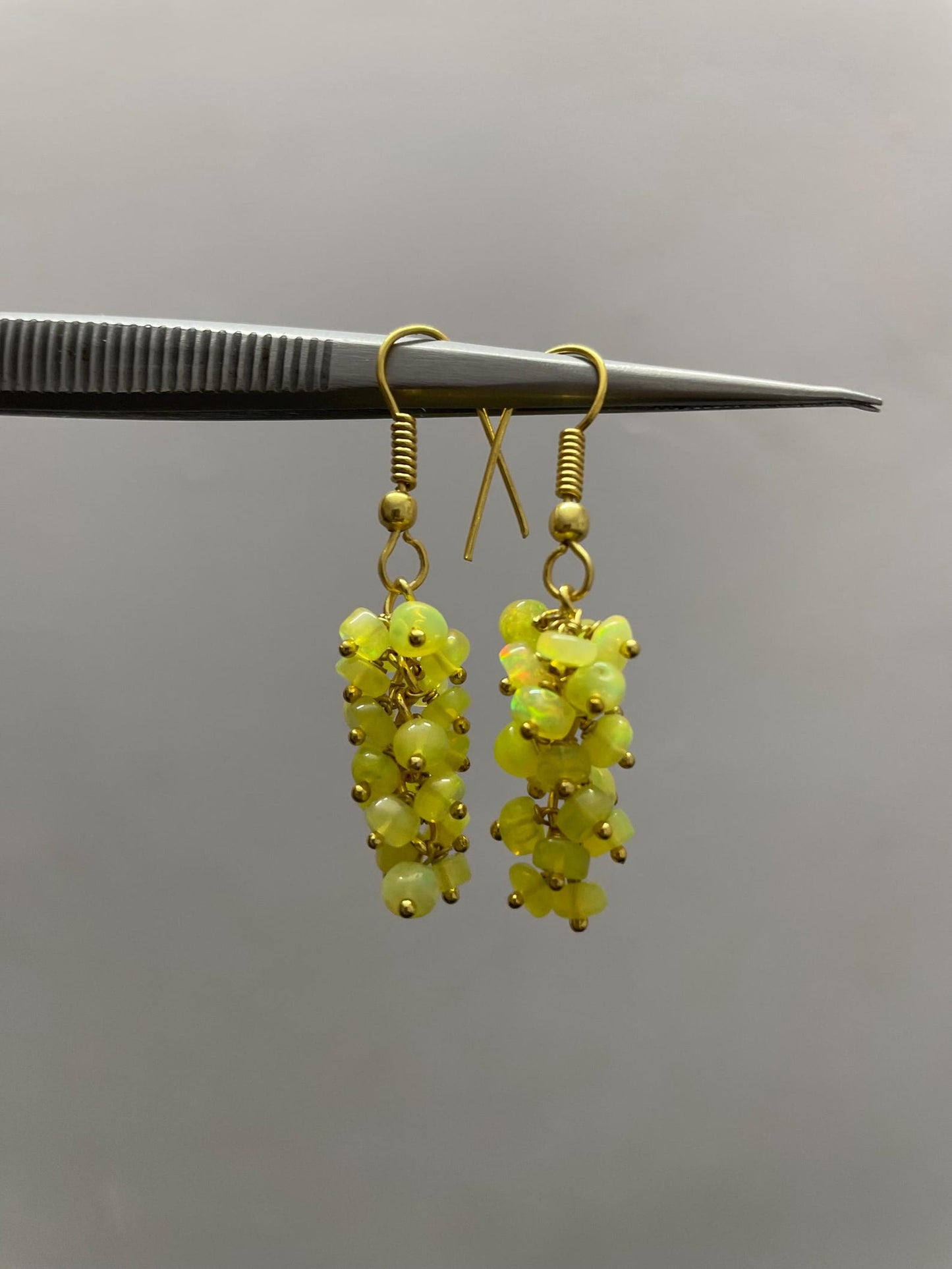 Natural Yellow Opal Ethiopian Gemstone Rainbow Fire Beaded Earrings for Gift