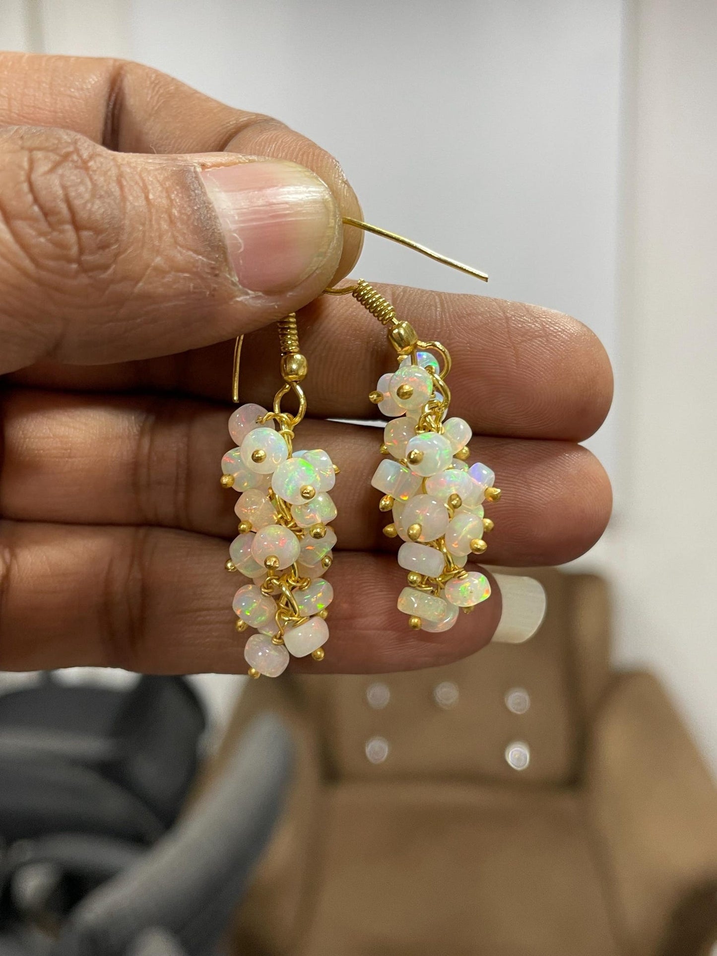Natural White Opal Ethiopian Gemstone Rainbow Multi Fire Welo Opal Beaded Earrings for Gift
