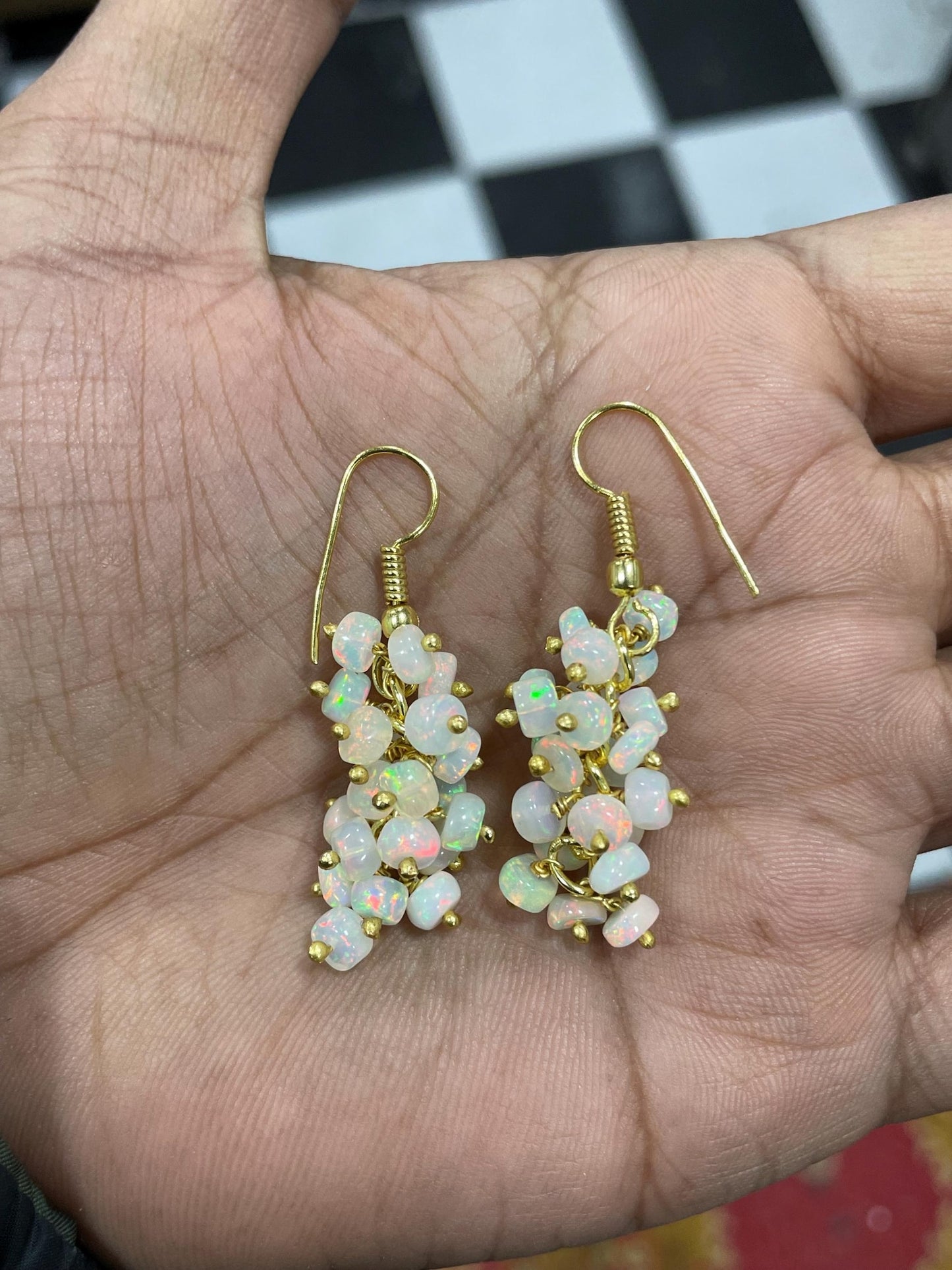 Natural White Opal Ethiopian Gemstone Rainbow Multi Fire Welo Opal Beaded Earrings for Gift