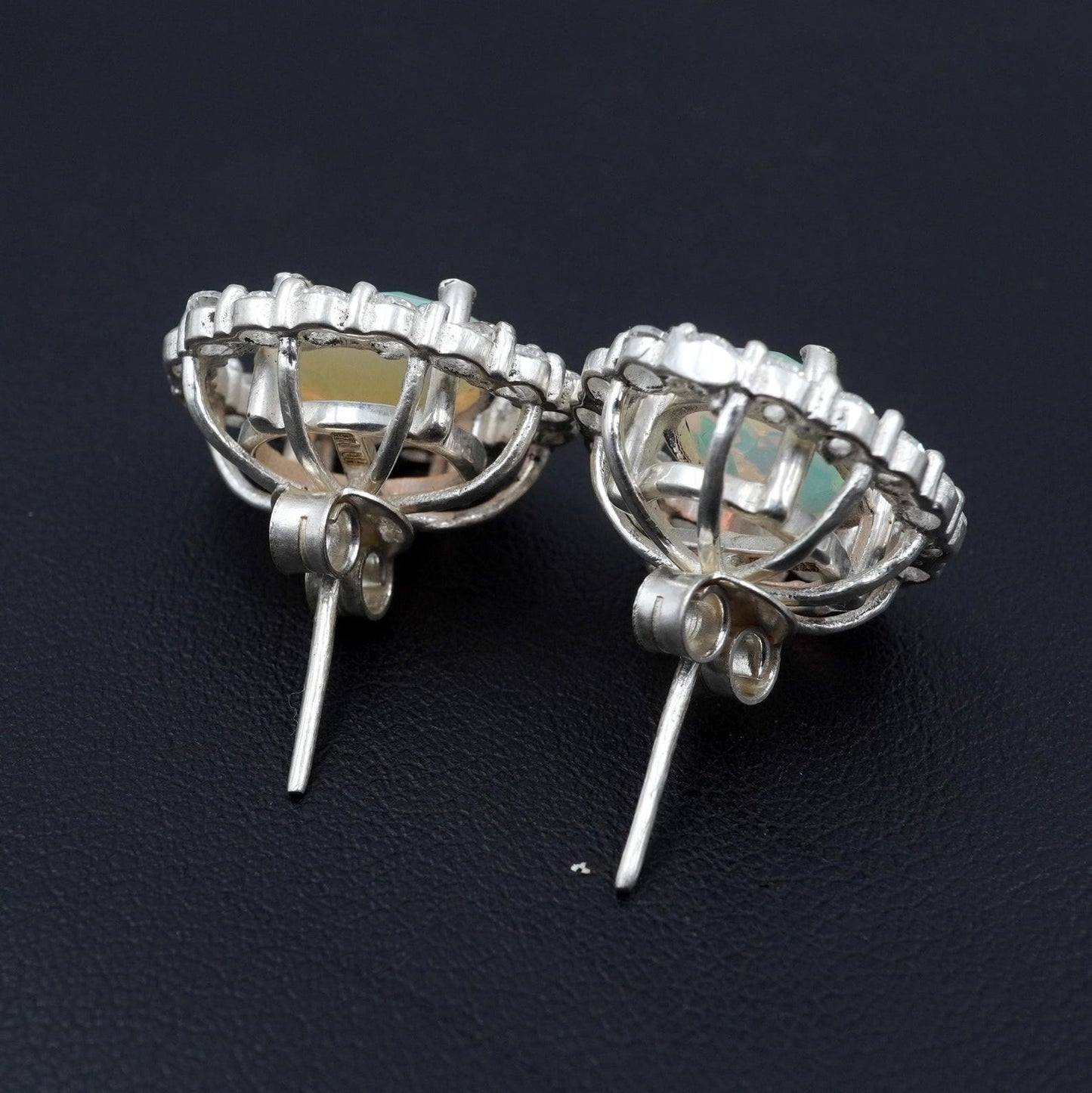 Faceted Ethiopian Opal Earrings: Multi Fire Opal & Moissanite 925 Silver Studs