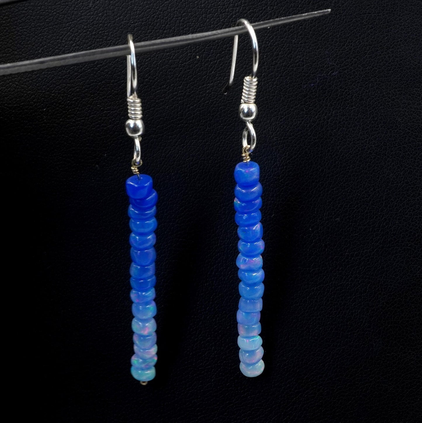 Natural Blue Multi Fire Ethiopian Opal Cabochon Beaded Earrings, 925 Silver , Rainbow Gemstone