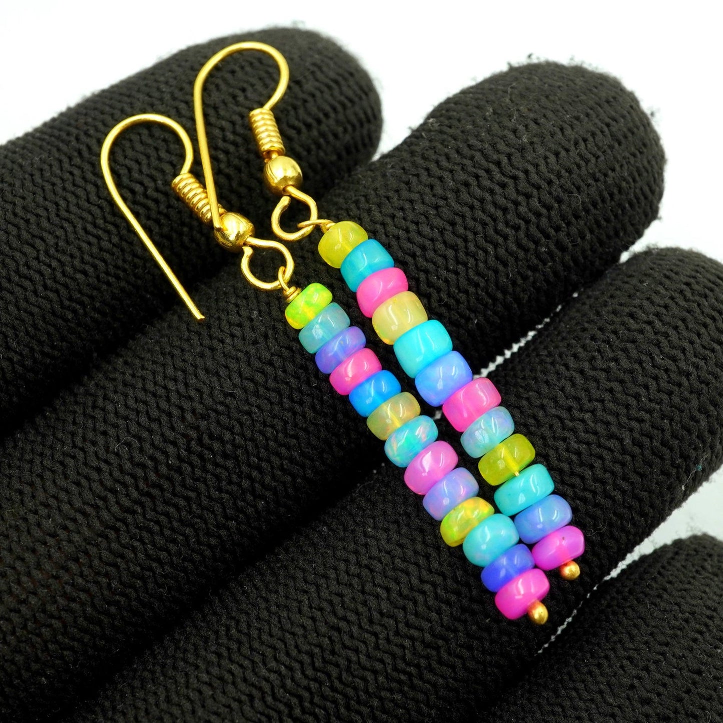 Natural Multi Ethiopian Opal Beads Earrings Silver & Gold Earrings Gift For Her